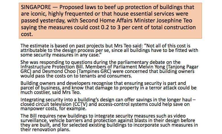 Security ! 新加坡内政部于恐袭风险高地点与建筑加固保安措施！