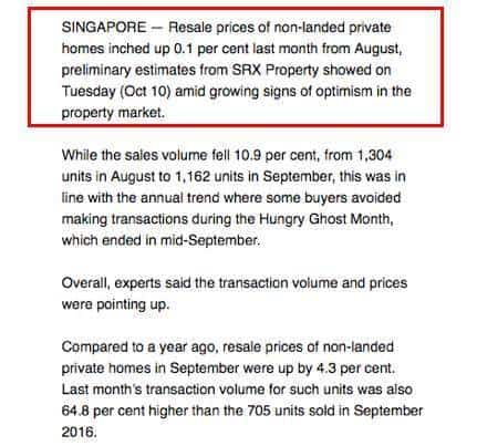 新加坡9月整体非有地私宅转售价格环比微增0.1％！